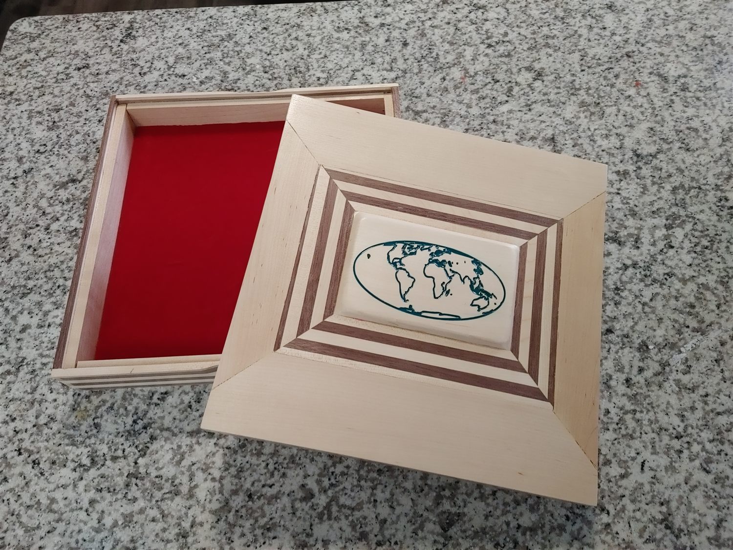 World-map keepsake box — handmade by QCraft