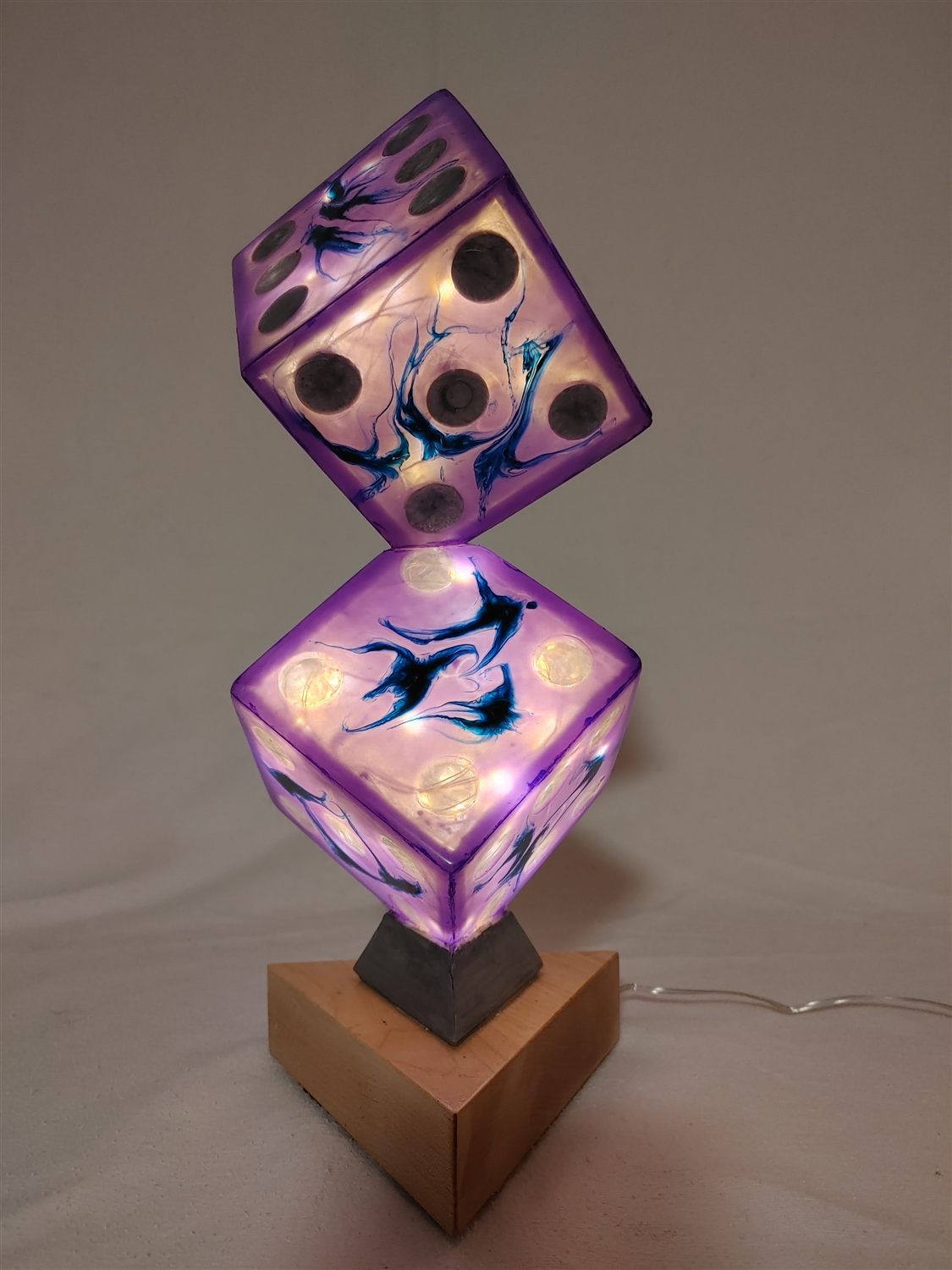 Resin dice lamp — handmade by QCraft