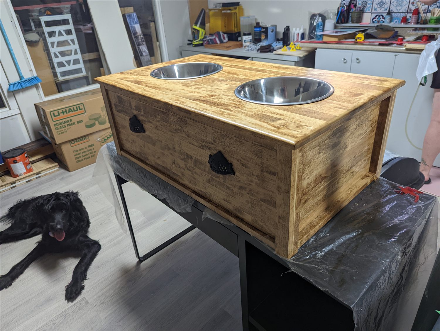 Raised dog feeder — handmade by QCraft